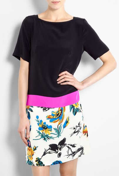 Tibi Printed Hem Silk Tshirt Dress in Black - Lyst