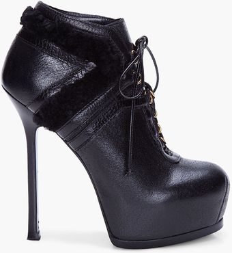Yves Saint Laurent Black Tribtoo Shearling Ankle Boots - Lyst