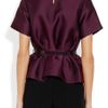 3.1 Phillip Lim Belted Satin Twill Peplum Top in Purple (berry) - Lyst