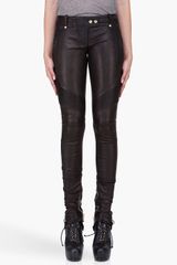 Balmain Black Leather Biker Leggings