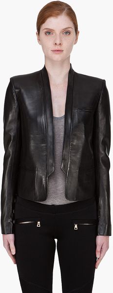 Balmain Black Leather Blazer - Lyst