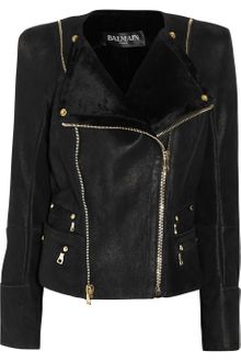 Balmain Shearling Biker Jacket - Lyst