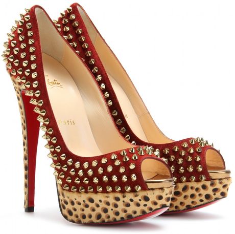 Christian Louboutin Lady Peek Spikes 150 Peeptoe Platform Pumps in Red (tan) - Lyst