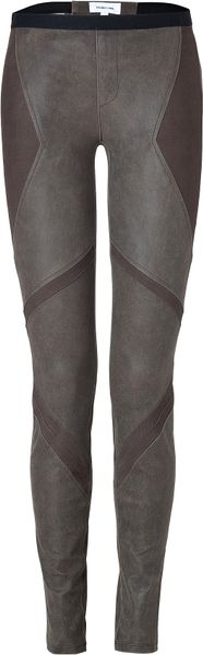 Helmut Lang Olive Lamb Skin Patchwork Leggings in Gray (olive) - Lyst