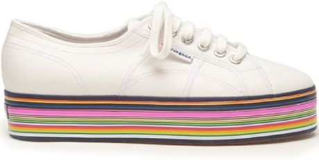 House Of Holland Superga Striped Platform Trainers in White (white multi) - Lyst
