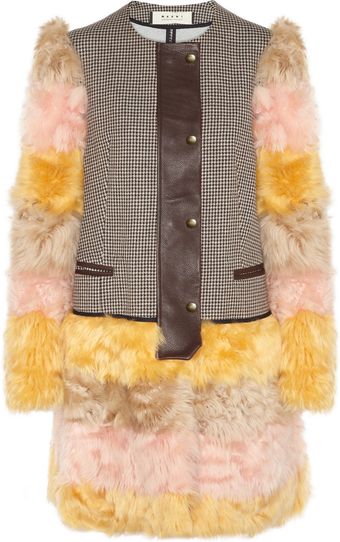 Marni Striped Shearling and Houndstooth Tweed Coat - Lyst