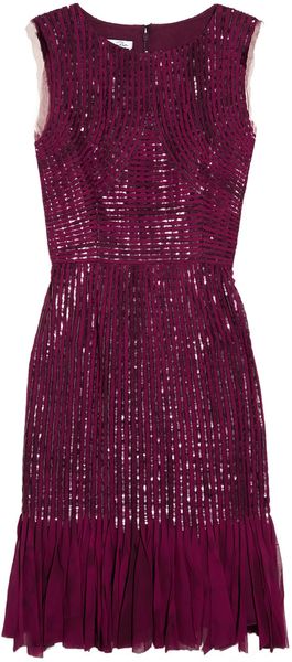 Oscar de la Renta Silk Chiffon Appliquéd And Sequined Silk Tulle Dress - Lyst
