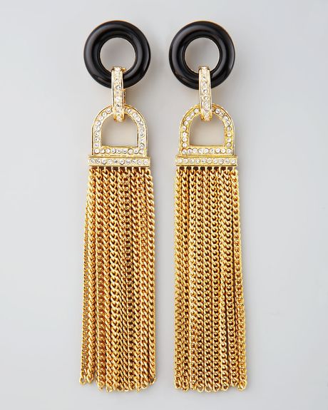 Rachel Zoe Rhinestone Tassel Earrings  in Gold - Lyst