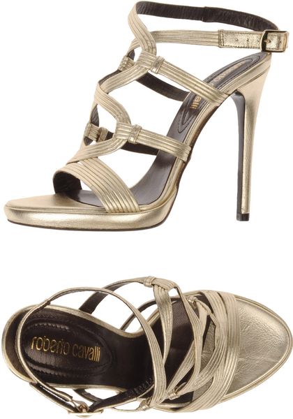 Roberto Cavalli Platform Sandals in Gold - Lyst
