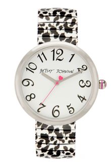 Betsey Johnson Snow Leopard Print Stainless Steel Expansion Bracelet Watch  - Lyst