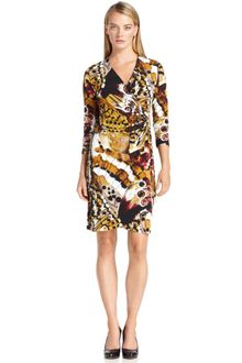 Calvin Klein Three Quarter Sleeve Printed Faux Wrap - Lyst