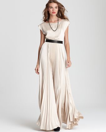 Alice + Olivia Maxi Dress Triss Pleated with Leather Belt - Lyst