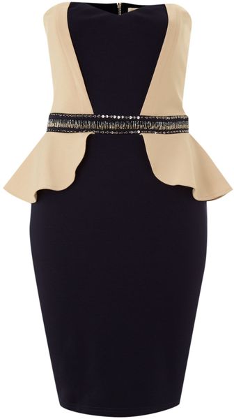 Little Mistress Peplum Sparkle Waist Dress - Lyst