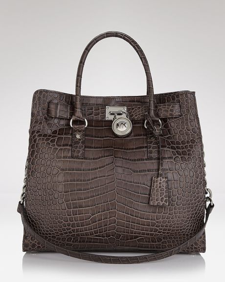 michael kors large hamilton grey charcoal animal embossed leather tote