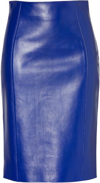 Versace Electric Blue Leather Skirt in Blue - Lyst