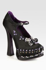 Prada Jeweled Satin Mary Jane Pumps