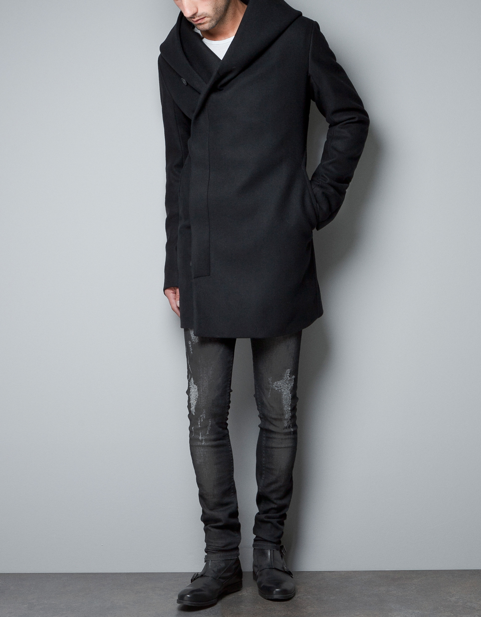 Zara Coat with Hood in Black for Men