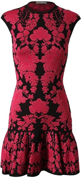 Alexander McQueen Floral Jacquard Stretch Knit Dress - Lyst