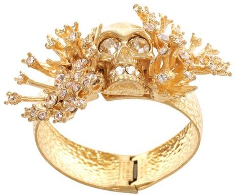 Alexander Mcqueen Gold Atom Flower Skull Bracelet in Gold - Lyst