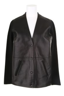 Alexander Wang Black Jacket in Brushed Leather with Merino Wool and Acrylic Blend Back and Sleeves - Lyst