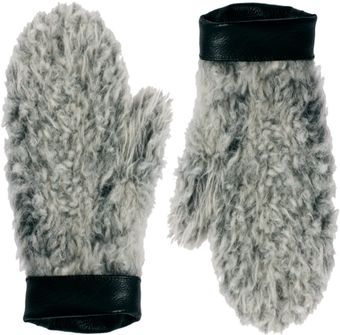 Asos Faux Shearling Mittens with Leather Cuff - Lyst
