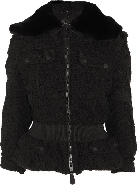 Burberry Prorsum Rabbit Collar Lace Jacket in Black - Lyst