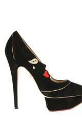 Charlotte Olympia Eclipse Pumps in Black Suede and Metallic Calfskin