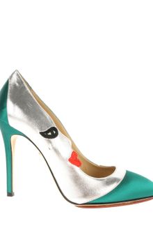 Charlotte Olympia Luna Court Shoes in Green Silk Satin and Metallic Kidskin - Lyst