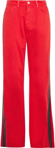 Christopher Kane Leather Trimmed Boyfriend Fit Jeans in Red - Lyst
