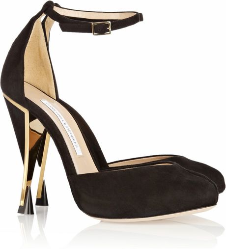 Diane Von Furstenberg Lucette Suede Pumps in Black (gold) - Lyst