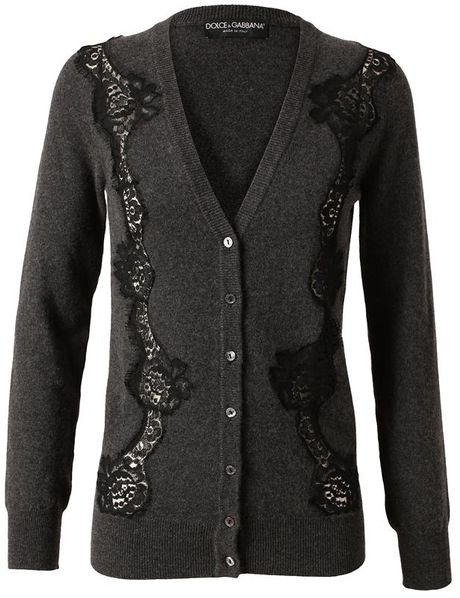 Dolce & Gabbana Cashmere and Lace Cardigan in Gray (black grey) - Lyst