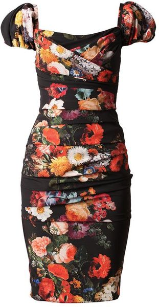 Dolce & Gabbana Floral Printed Ruched Silk Dress in Black (black multi) - Lyst
