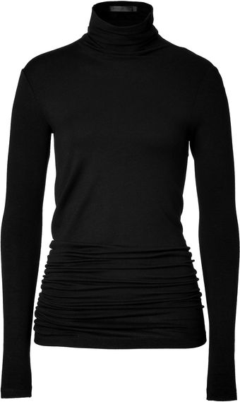 Donna Karan New York Black Gathered Back Jersey Turtleneck - Lyst
