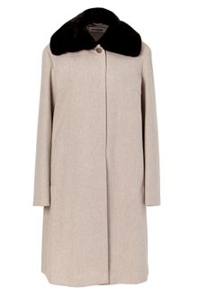 Jil Sander Oatmeal Heather Wool Coat with Removable Fur Collar - Lyst