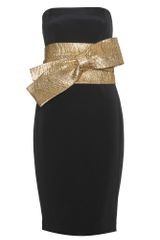 Marchesa Notte Marchesa Notte Strapless Cocktail Dress with Cummerbundstyle Puckered Lamé Bow
