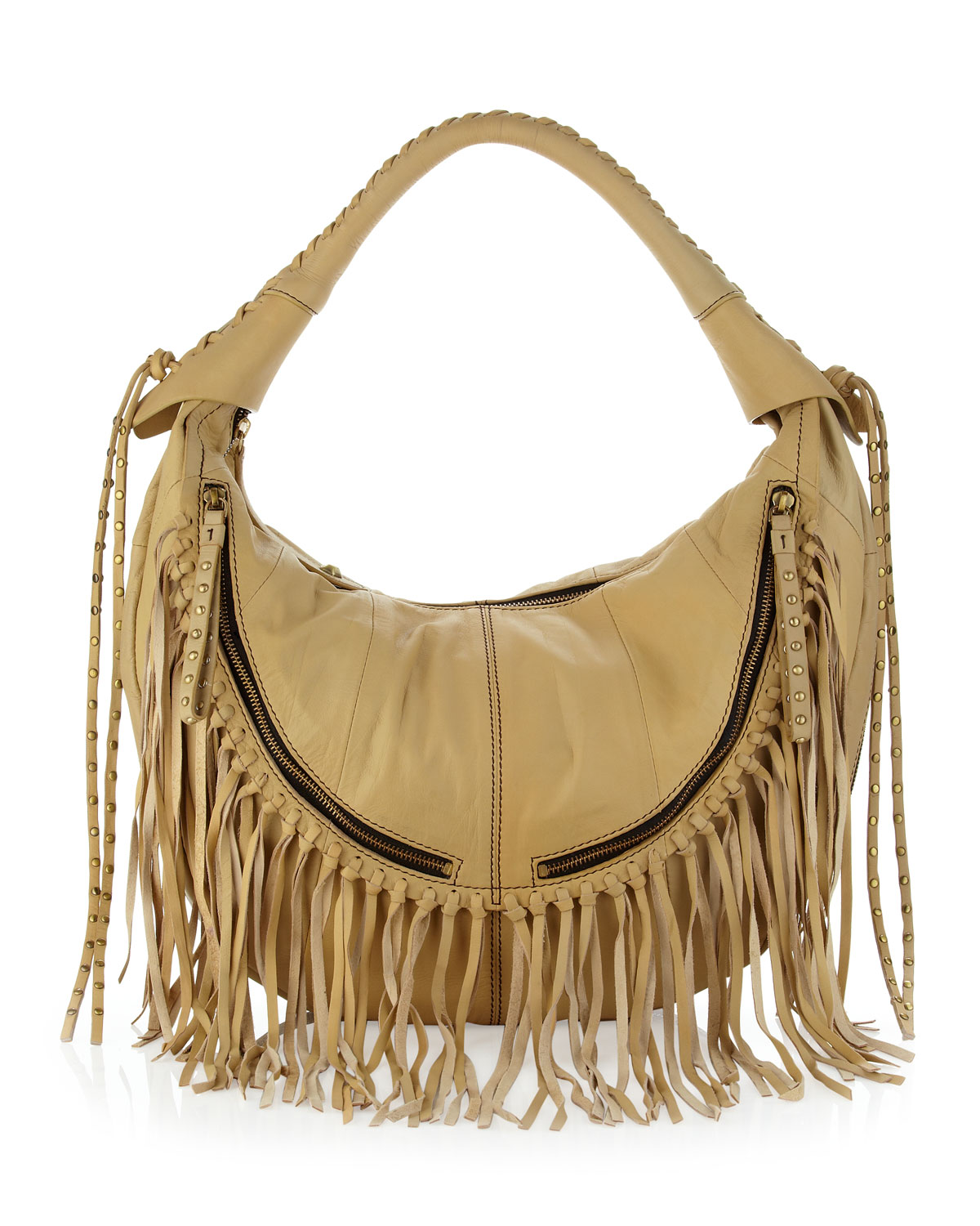Oryany Leather Fringe Hobo in Beige Lyst