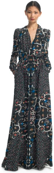 Peter Som Vine Print Crepe De Chine Dress in Floral (blue) - Lyst