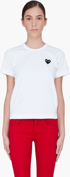 Play Comme Des Garçons White Black Emblem Tshirt - Lyst