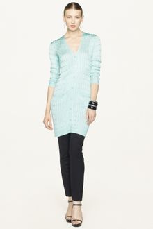 Ralph Lauren Black Label Cabled Silk V-neck Cardigan - Lyst
