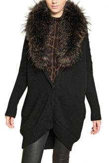 Roberto Cavalli Raccoon Fur Wool Silk Knit Cardigan - Lyst