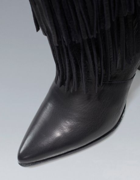Zara Fringed High Heel Boot in Black | Lyst
