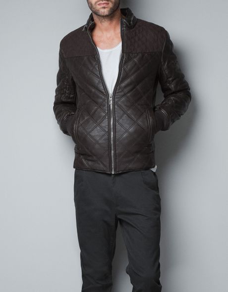 Zara Combined Faux Leather Jacket in Brown for Men | Lyst