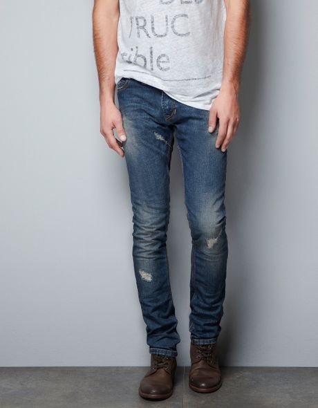 Zara Ripped Skinny Jeans in Blue for Men (dark blue)