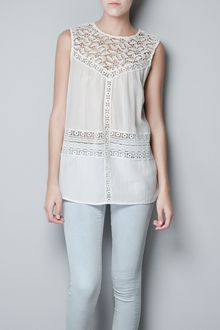 Zara Blouse with Lace Bib Front - Lyst