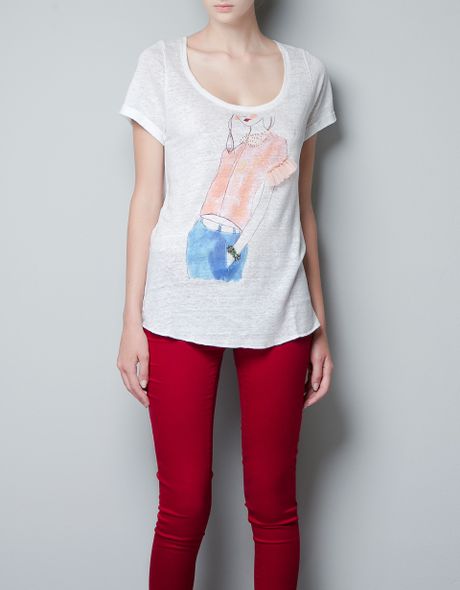 Zara Girl Linen T-shirt with Studs in White (ecru) | Lyst