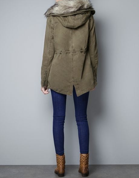 Zara Parka with Detachable in Green | Lyst