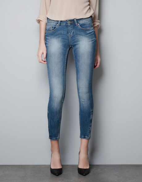 Zara Jeans with Zips At The Hem in Blue (light blue) | Lyst
