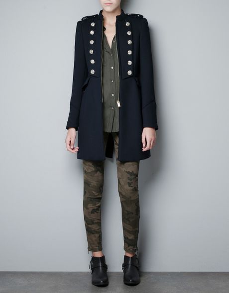 Zara Military Coat with Gold Buttons in Blue (navy)