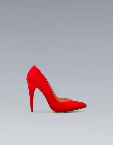 Zara Basic Suede Court Shoe in Red | Lyst