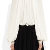 Alexander Mcqueen Lace Trimmed Silk Crepe Blouse in Beige (ivory) - Lyst